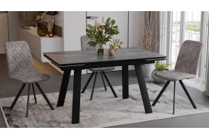 Стол обеденный Дэкстон Тип 1 Черный муар, Керамика матовая серый мрамор