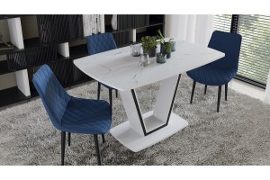 Стол обеденный Дели Тип 1 Белый глянец, Стекло матовое белый мрамор