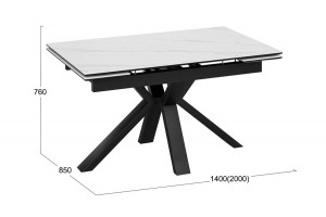 Стол обеденный Дерби Тип 1 Черный муар, Керамика матовая белый мрамор