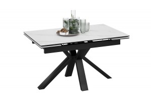 Стол обеденный Дерби Тип 1 Черный муар, Керамика матовая белый мрамор