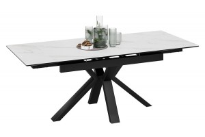 Стол обеденный Дерби Тип 1 Черный муар, Керамика матовая белый мрамор