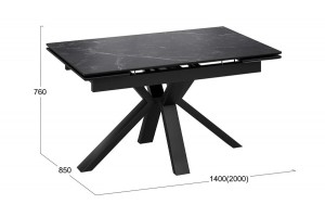 Стол обеденный Дерби Тип 1 Черный муар, Керамика матовая черный мрамор