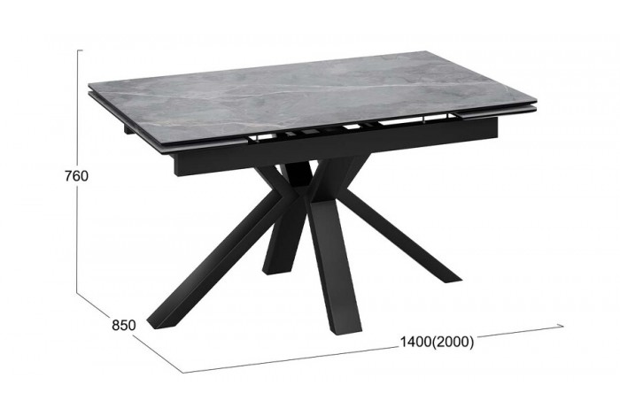 Стол обеденный «Дерби» Тип 1 Черный муар, Керамика матовая серый мрамор