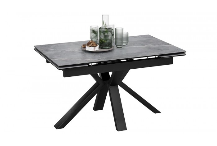 Стол обеденный «Дерби» Тип 1 Черный муар, Керамика матовая серый мрамор