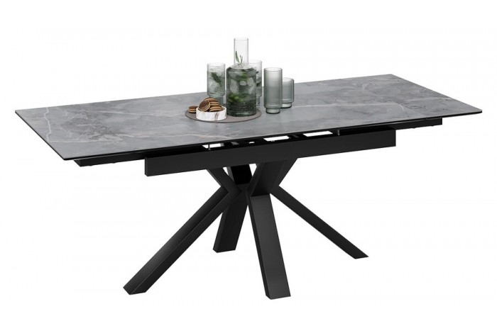 Стол обеденный «Дерби» Тип 1 Черный муар, Керамика матовая серый мрамор