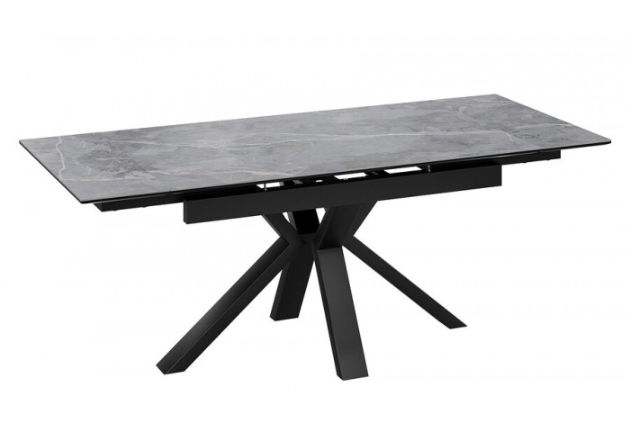 Стол обеденный «Дерби» Тип 1 Черный муар, Керамика матовая серый мрамор