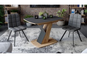 Стол обеденный Гарда Тип 1 Дуб Крафт золотой, Стекло матовое черный графит