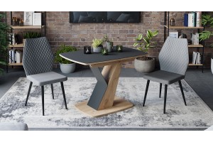 Стол обеденный Гарда Тип 1 Дуб Крафт золотой, Стекло матовое черный графит