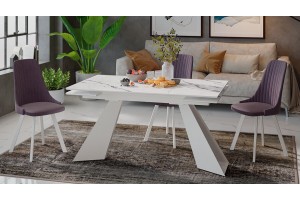 Стол обеденный Гермес Белый муар, Стекло глянцевое белый мрамор