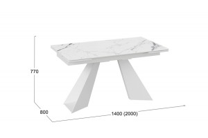 Стол обеденный Гермес Белый муар, Стекло глянцевое белый мрамор