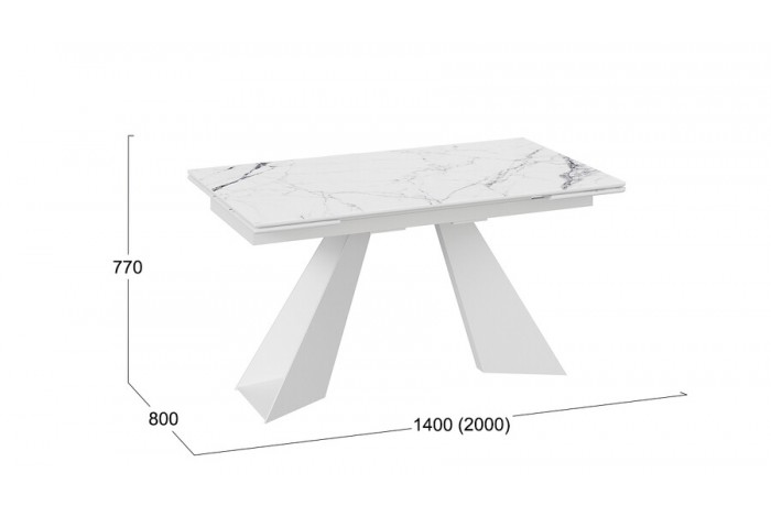 Стол обеденный «Гермес» Белый муар, Стекло глянцевое белый мрамор