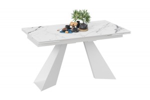 Стол обеденный Гермес Белый муар, Стекло глянцевое белый мрамор