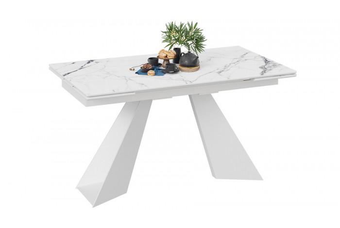 Стол обеденный «Гермес» Белый муар, Стекло глянцевое белый мрамор