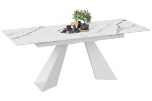 Стол обеденный Гермес Белый муар, Стекло глянцевое белый мрамор