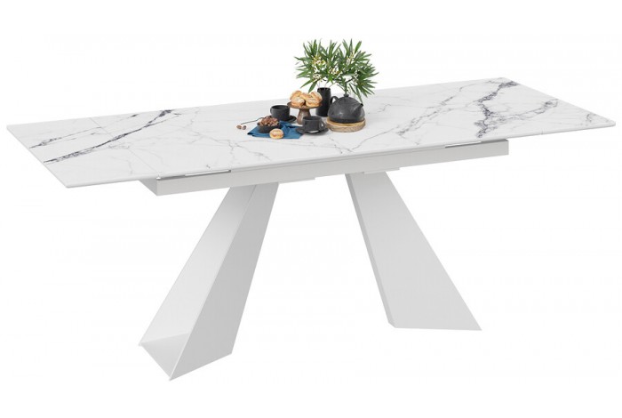 Стол обеденный «Гермес» Белый муар, Стекло глянцевое белый мрамор