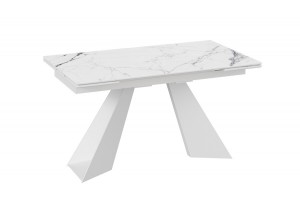 Стол обеденный Гермес Белый муар, Стекло глянцевое белый мрамор