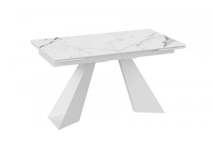 Стол обеденный «Гермес» Белый муар, Стекло глянцевое белый мрамор