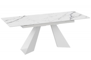 Стол обеденный Гермес Белый муар, Стекло глянцевое белый мрамор
