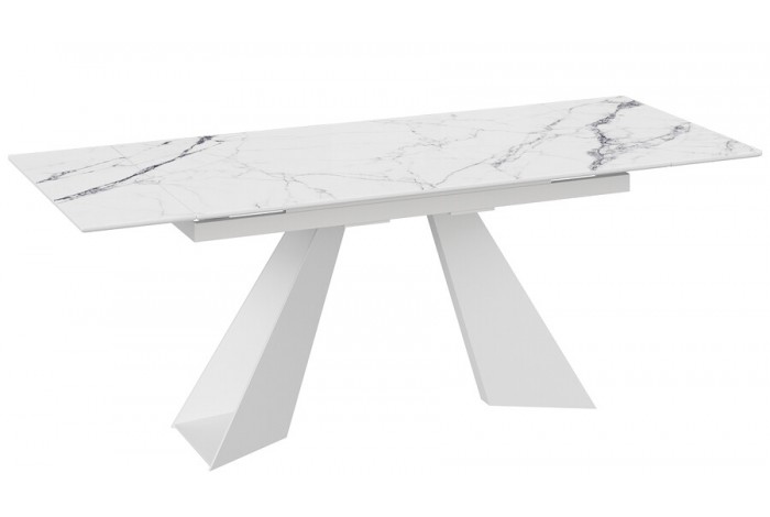 Стол обеденный «Гермес» Белый муар, Стекло глянцевое белый мрамор