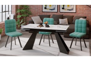 Стол обеденный Гермес Черный муар, Стекло глянцевое белый мрамор