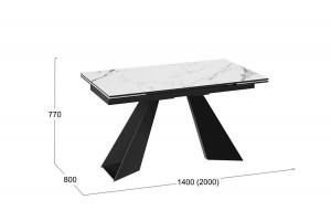 Стол обеденный Гермес Черный муар, Стекло глянцевое белый мрамор