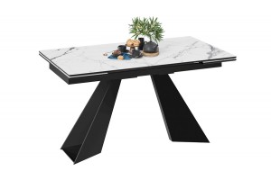 Стол обеденный Гермес Черный муар, Стекло глянцевое белый мрамор