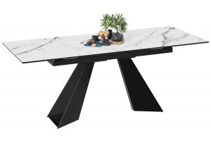 Стол обеденный Гермес Черный муар, Стекло глянцевое белый мрамор