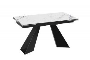 Стол обеденный Гермес Черный муар, Стекло глянцевое белый мрамор