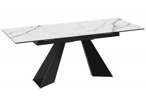 Стол обеденный Гермес Черный муар, Стекло глянцевое белый мрамор