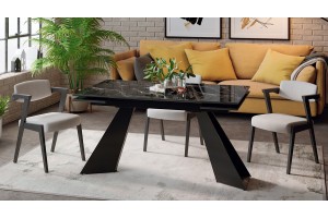 Стол обеденный Гермес Черный муар, Стекло глянцевое черный мрамор