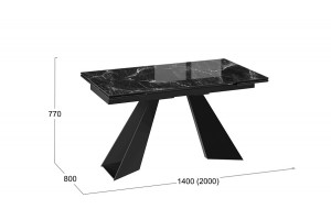 Стол обеденный Гермес Черный муар, Стекло глянцевое черный мрамор