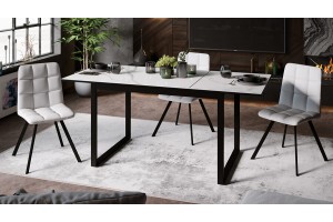 Стол обеденный Маркус Тип 1 Черный муар, Стекло белый мрамор