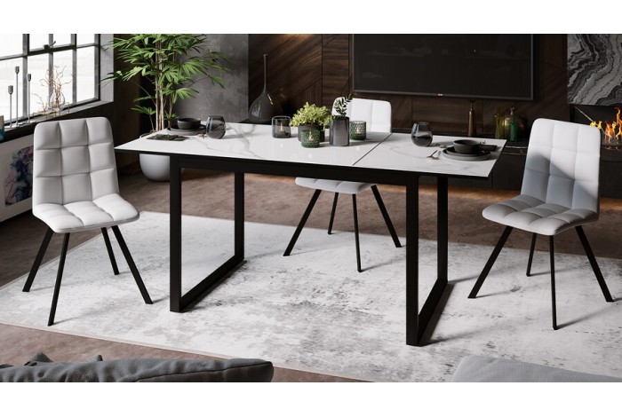 Стол обеденный «Маркус» Тип 1 Черный муар, Стекло белый мрамор