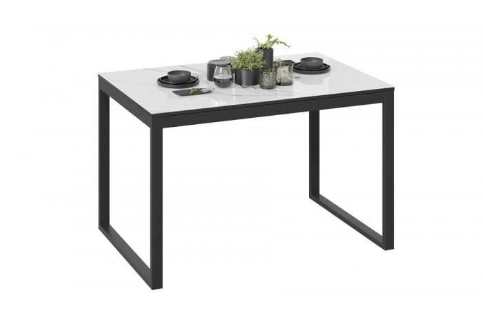 Стол обеденный «Маркус» Тип 1 Черный муар, Стекло белый мрамор