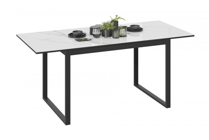 Стол обеденный «Маркус» Тип 1 Черный муар, Стекло белый мрамор