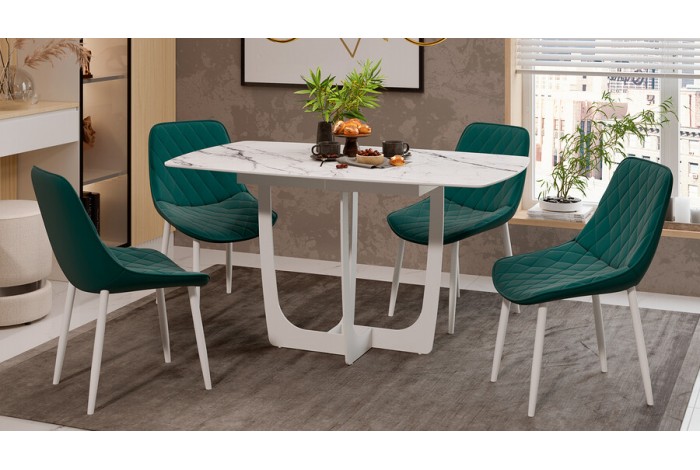 Стол обеденный «Орфей» Белый муар, Стекло глянцевое белый мрамор