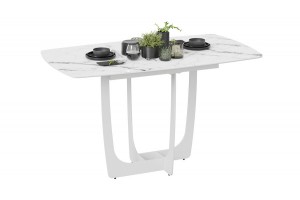 Стол обеденный Орфей Белый муар, Стекло глянцевое белый мрамор