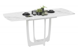 Стол обеденный Орфей Белый муар, Стекло глянцевое белый мрамор