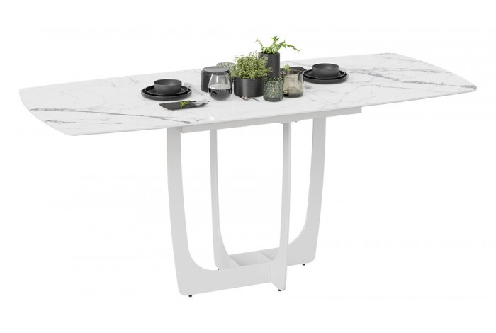 Стол обеденный «Орфей» Белый муар, Стекло глянцевое белый мрамор