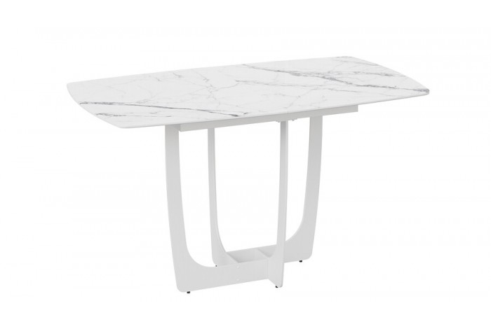 Стол обеденный «Орфей» Белый муар, Стекло глянцевое белый мрамор