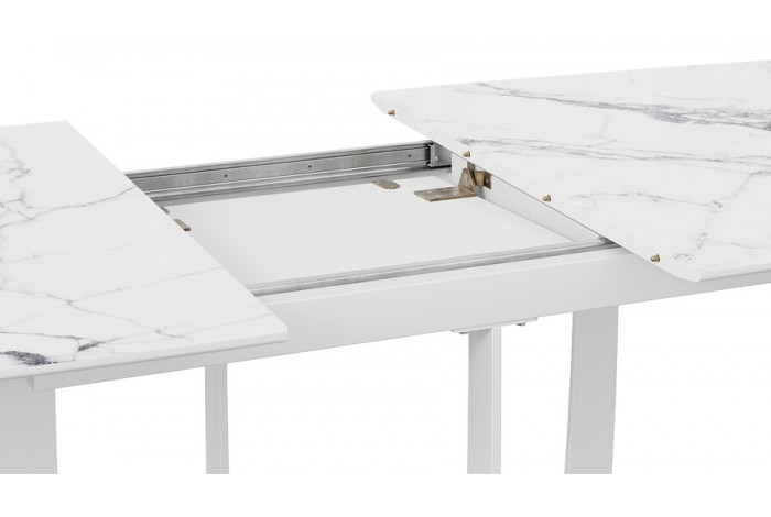 Стол обеденный «Орфей» Белый муар, Стекло глянцевое белый мрамор