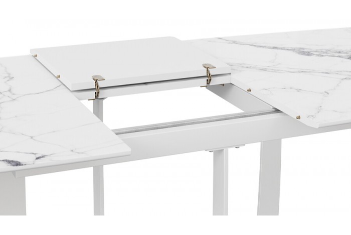 Стол обеденный «Орфей» Белый муар, Стекло глянцевое белый мрамор