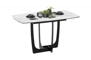 Стол обеденный Орфей Черный муар, Стекло глянцевое белый мрамор