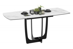 Стол обеденный Орфей Черный муар, Стекло глянцевое белый мрамор