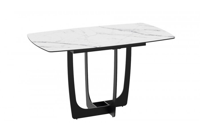 Стол обеденный «Орфей» Черный муар, Стекло глянцевое белый мрамор