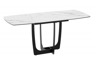 Стол обеденный Орфей Черный муар, Стекло глянцевое белый мрамор
