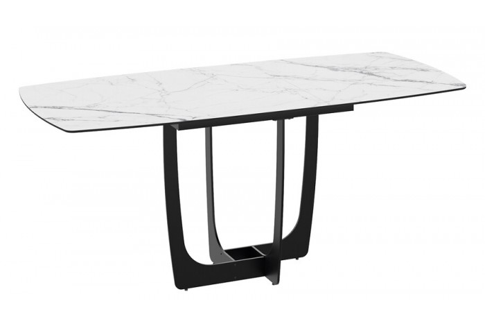 Стол обеденный «Орфей» Черный муар, Стекло глянцевое белый мрамор