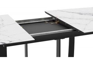 Стол обеденный Орфей Черный муар, Стекло глянцевое белый мрамор