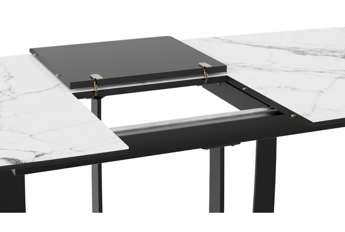 Стол обеденный «Орфей» Черный муар, Стекло глянцевое белый мрамор