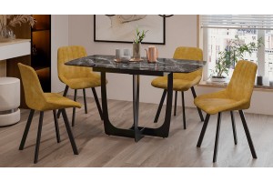 Стол обеденный Орфей Черный муар, Стекло глянцевое черный мрамор